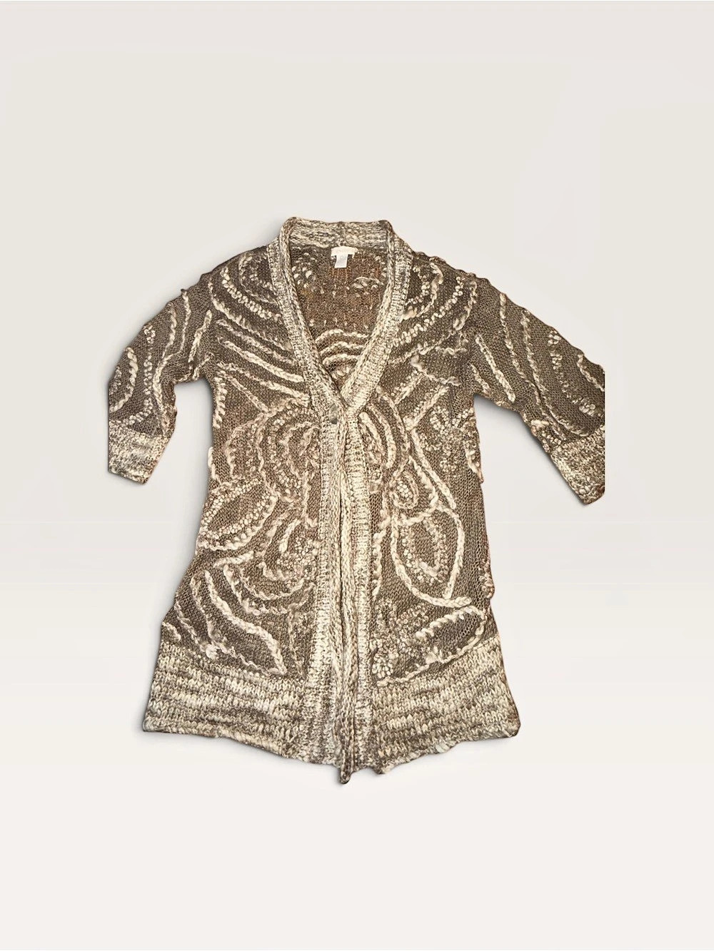 Chico's Women's Abstract Cardigan in Brown & Cream